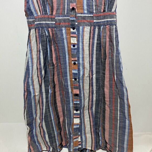 Harlow & Rose Women's Multicolor Stripe Sleeveless Cotton Shirt Dress Size Large - Picture 2 of 10